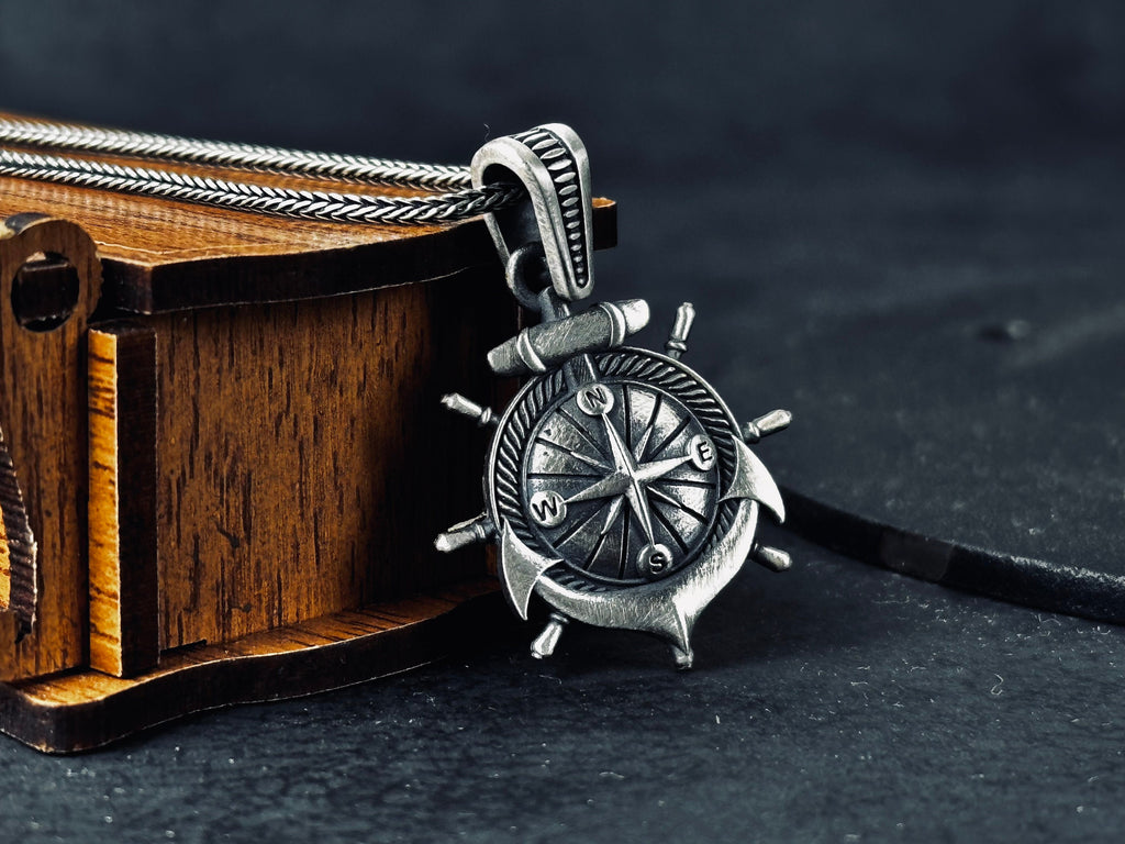 Nautical Silver Compass Necklace - Handcrafted Pendant Jewelry