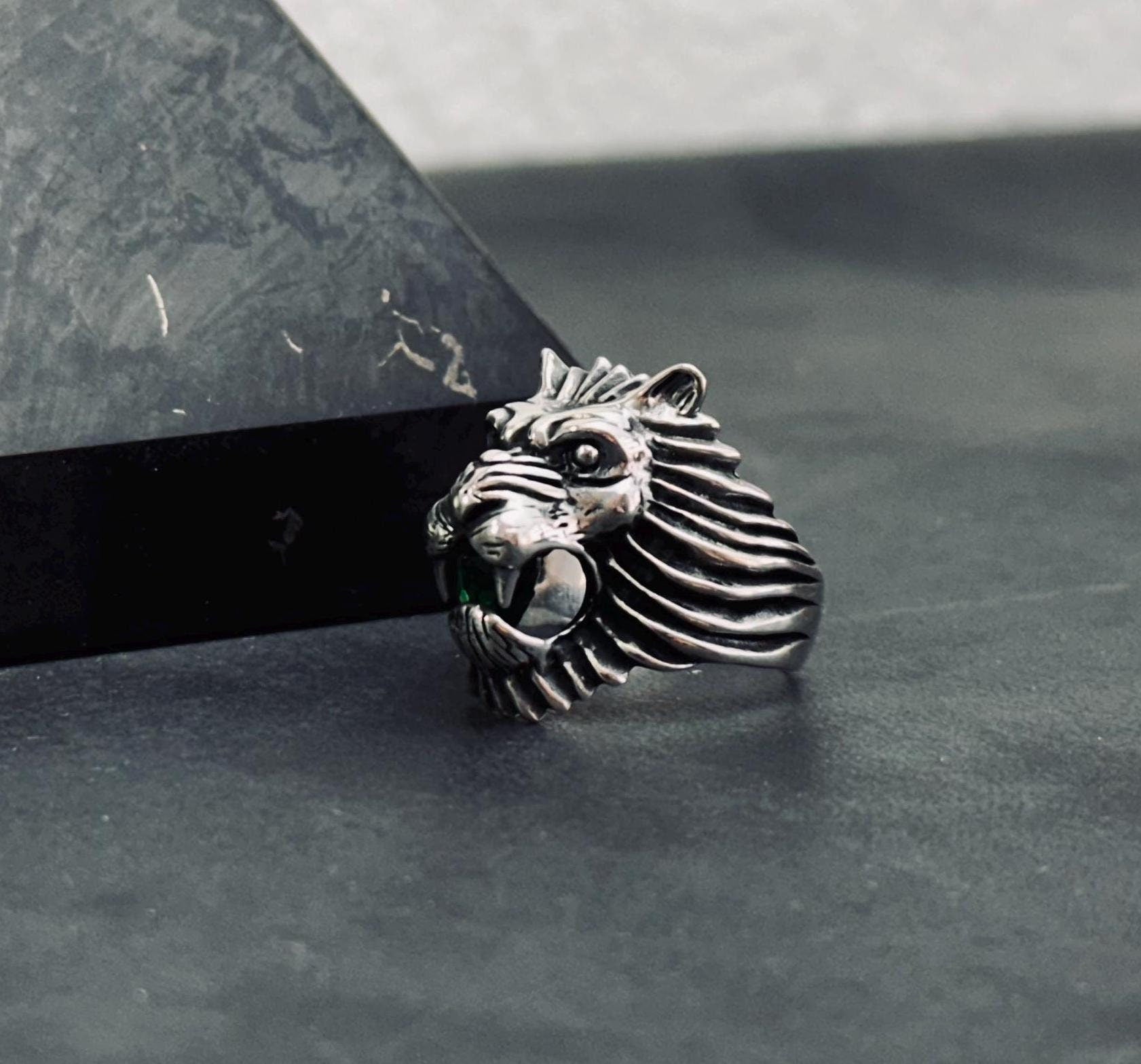 Sterling Silver Lion Head Ring: Handmade Bold Animal Design