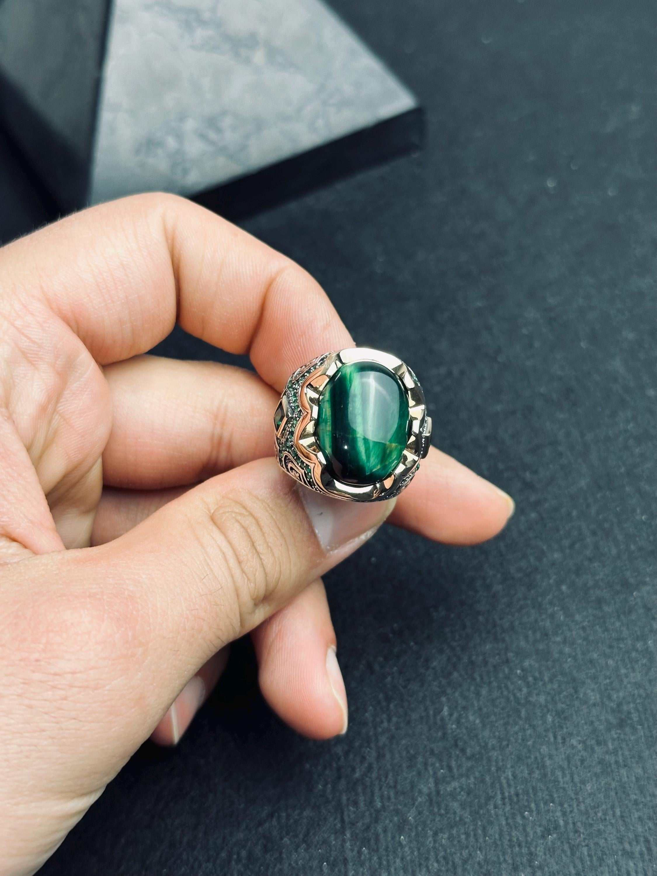 Malachite Sterling Silver Ring, Oval Green Stone (Men's Statement)