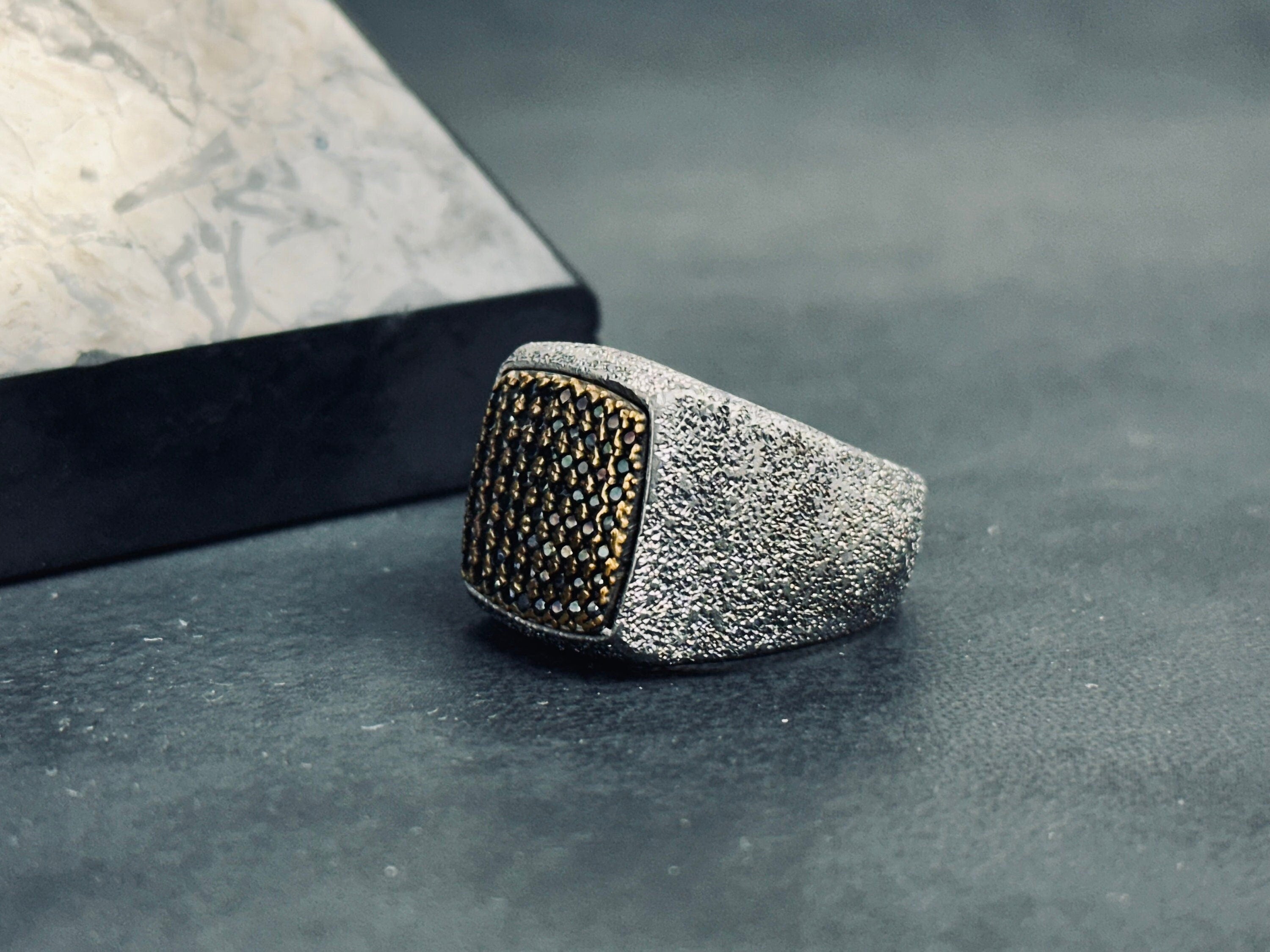 Engraved Zircon Dot Ring: Sterling Silver with Rhodium Finish