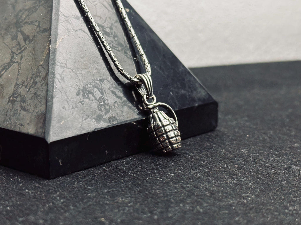 Grenade Pendant Necklace: Unique Silver Jewelry (Men's Chain Options)