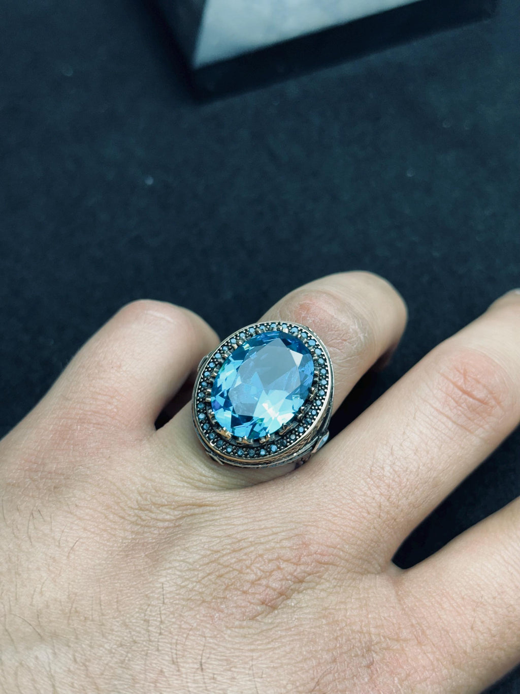 Paraiba Tourmaline Ring: Men's Sterling Silver Statement Jewelry