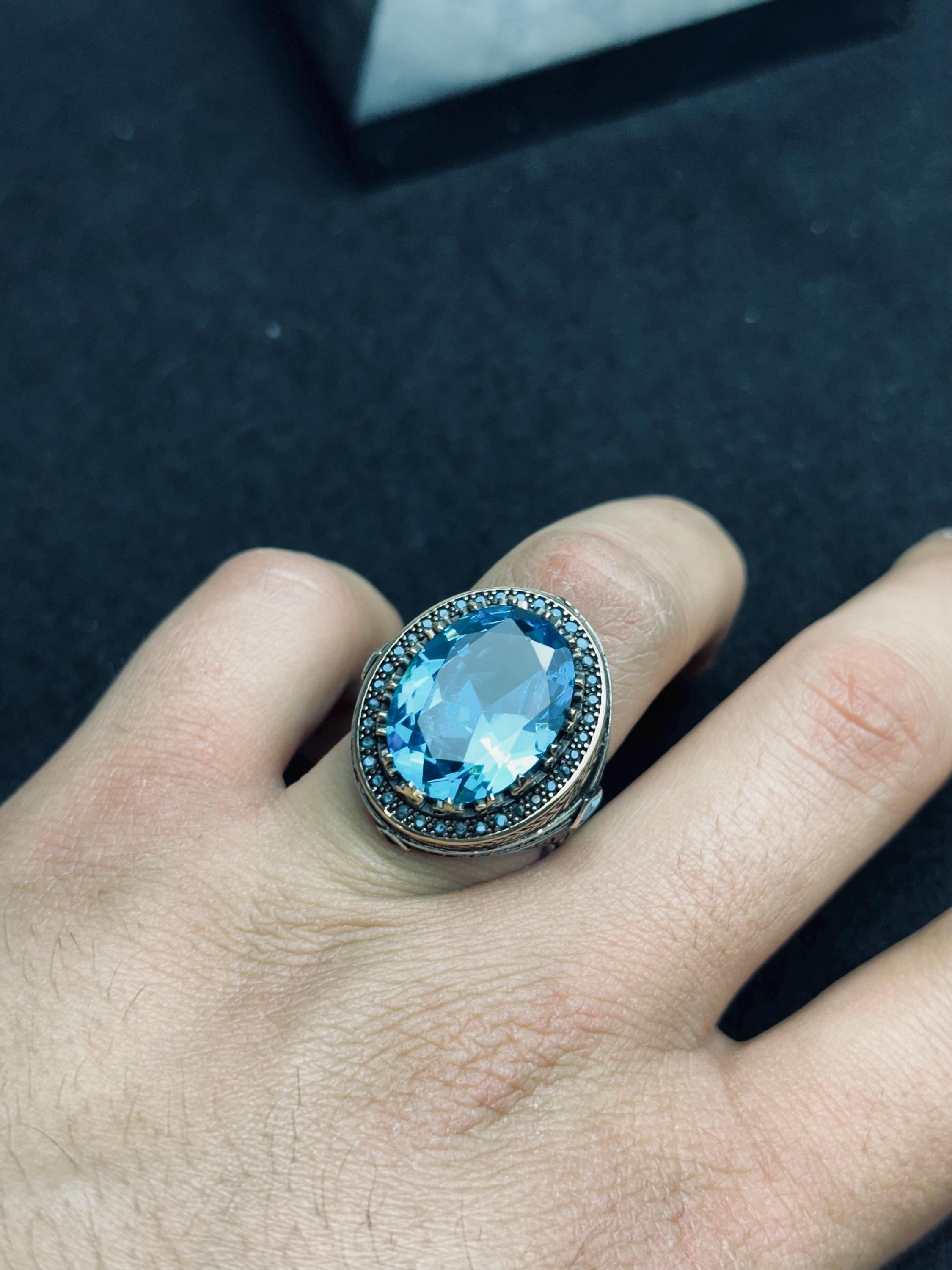 Paraiba Tourmaline Ring: Men's Sterling Silver Statement Jewelry