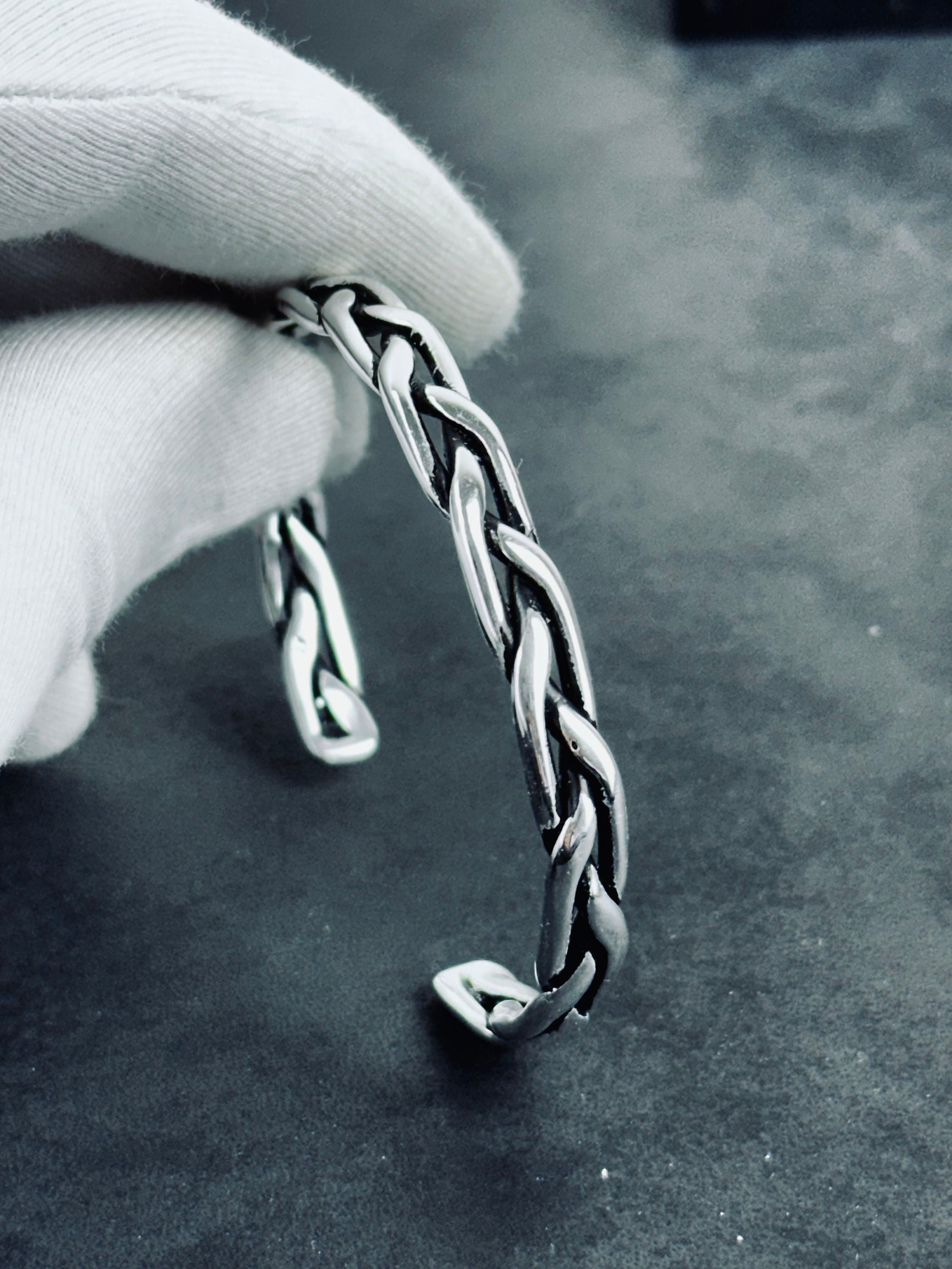 Sterling Silver Cuff Bracelet: Braided Design - Handmade for Men