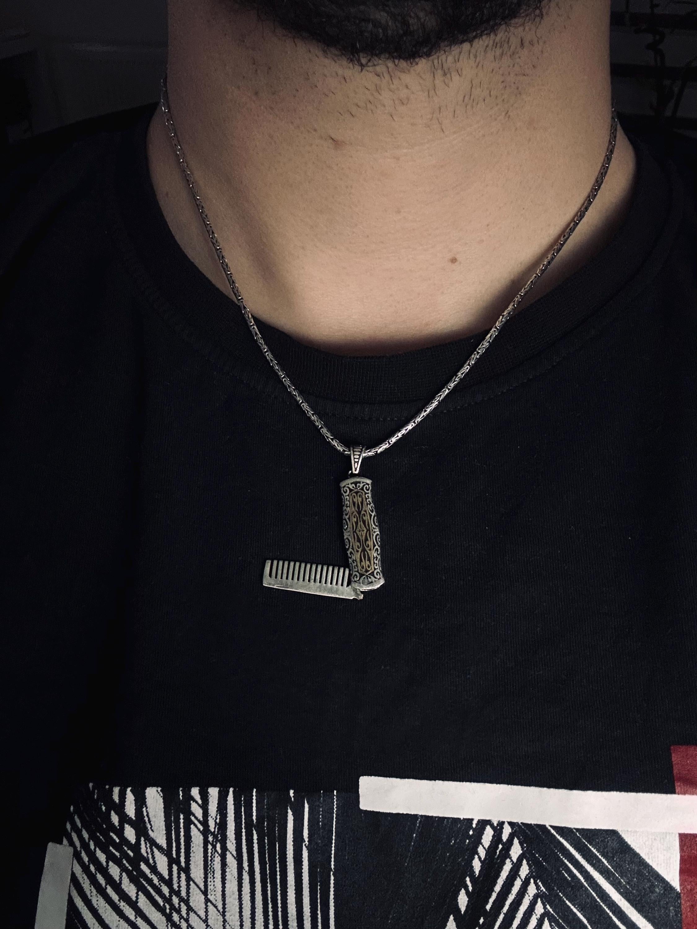 Barber Comb Necklace: Sterling Silver, Handmade - Masculine Style