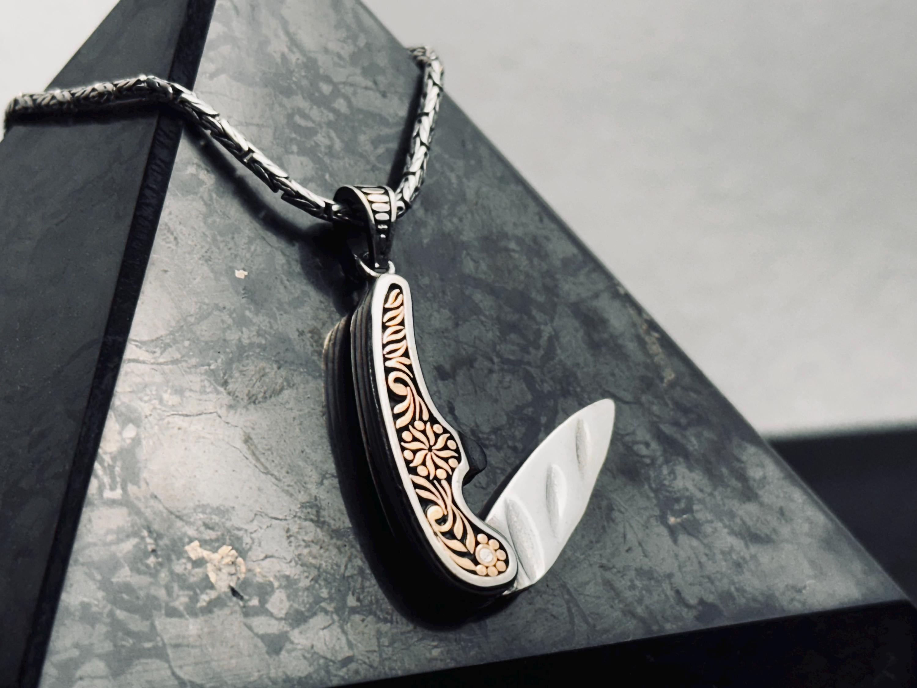 Medieval Silver Sword Pendant, Double-Sided Dagger Necklace (Handmade)