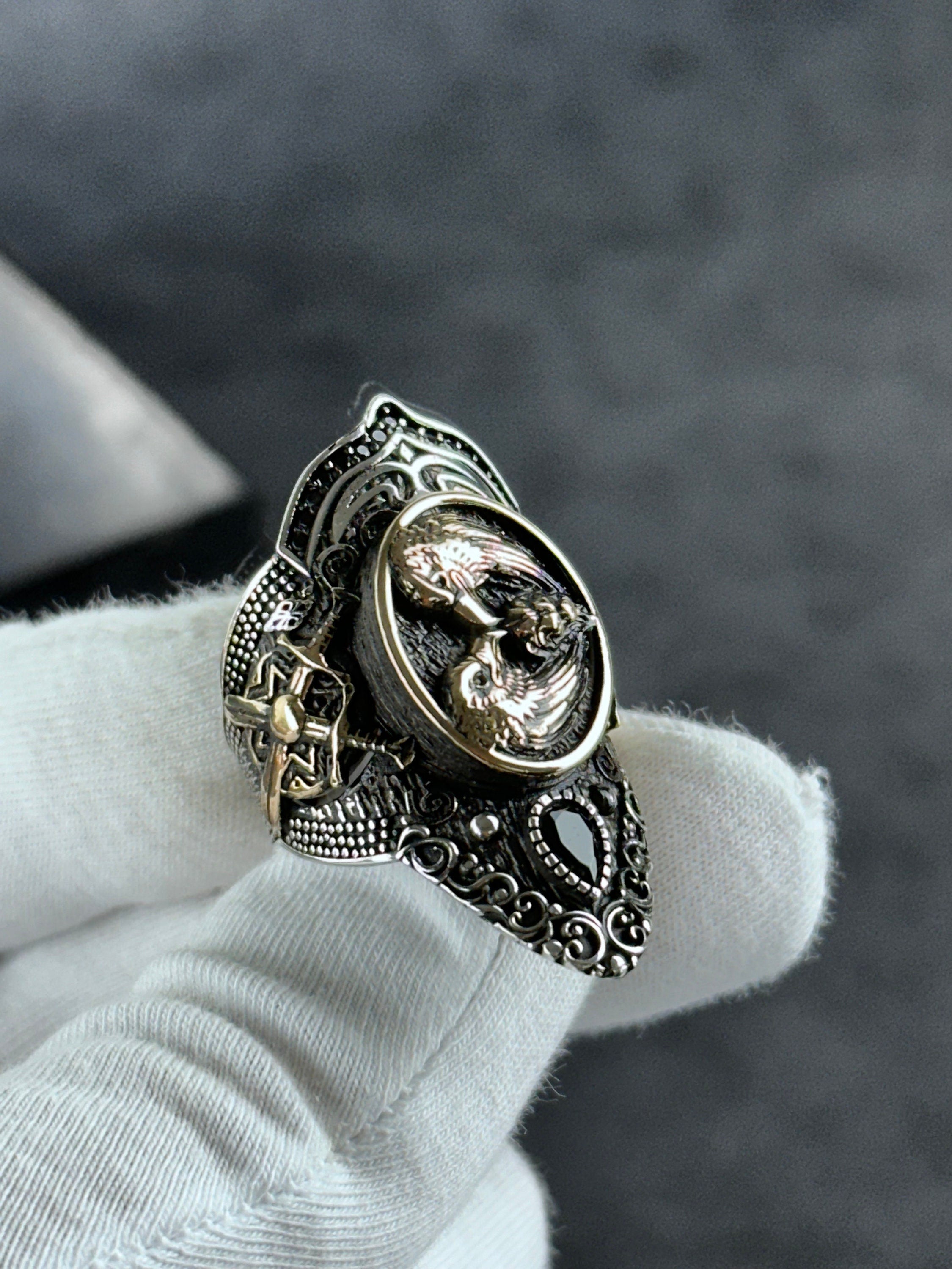 Zihgir Statement Ring: Twin Eagle Design (Adjustable Sterling Silver)