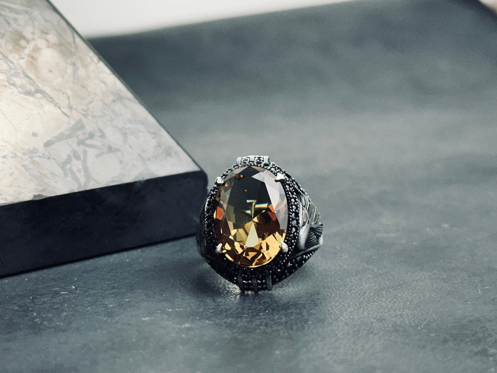 Sterling Silver Eagle Ring: Natural Sultanite Gemstone - Handmade