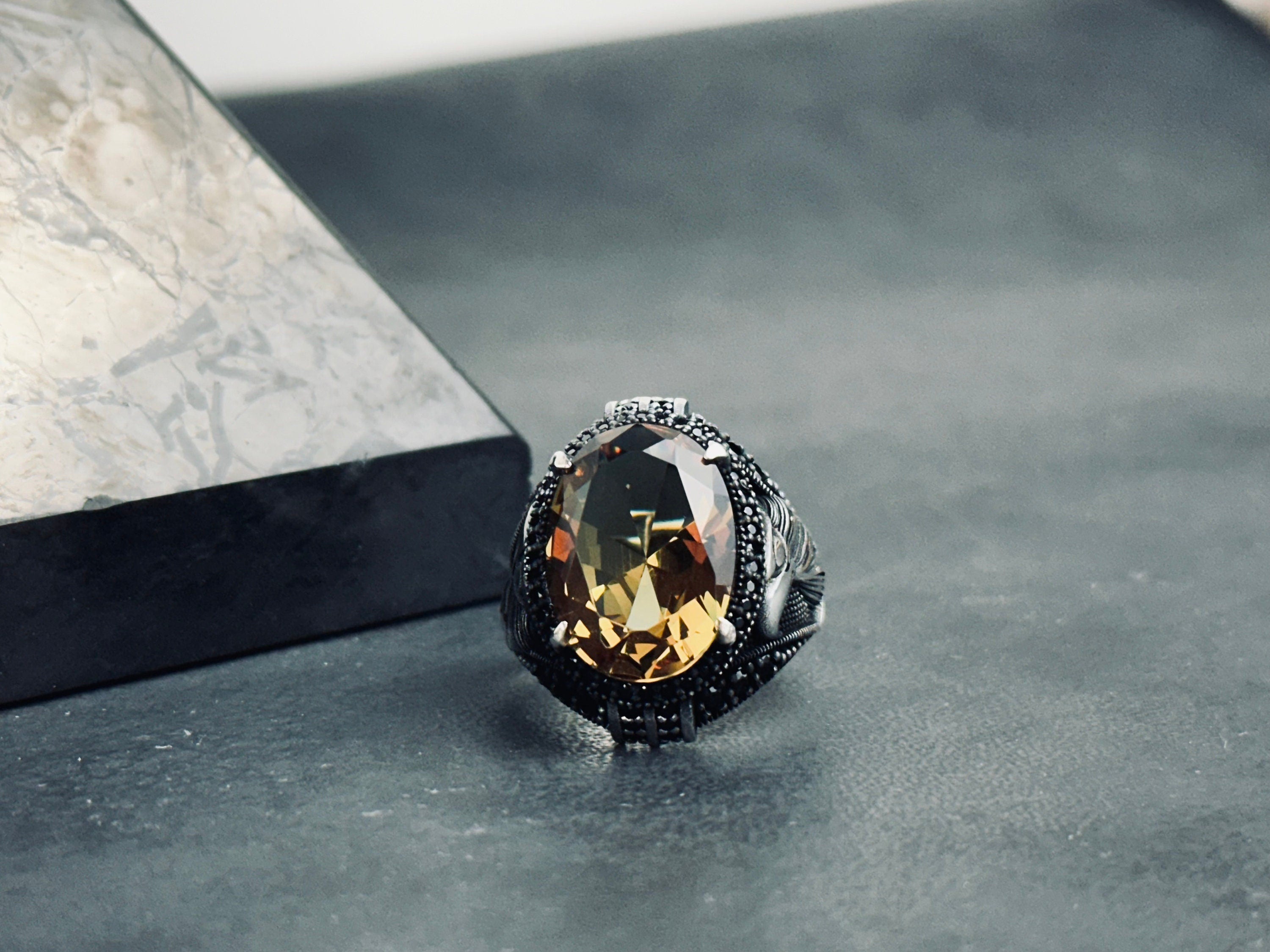 Sterling Silver Eagle Ring: Natural Sultanite Gemstone - Handmade