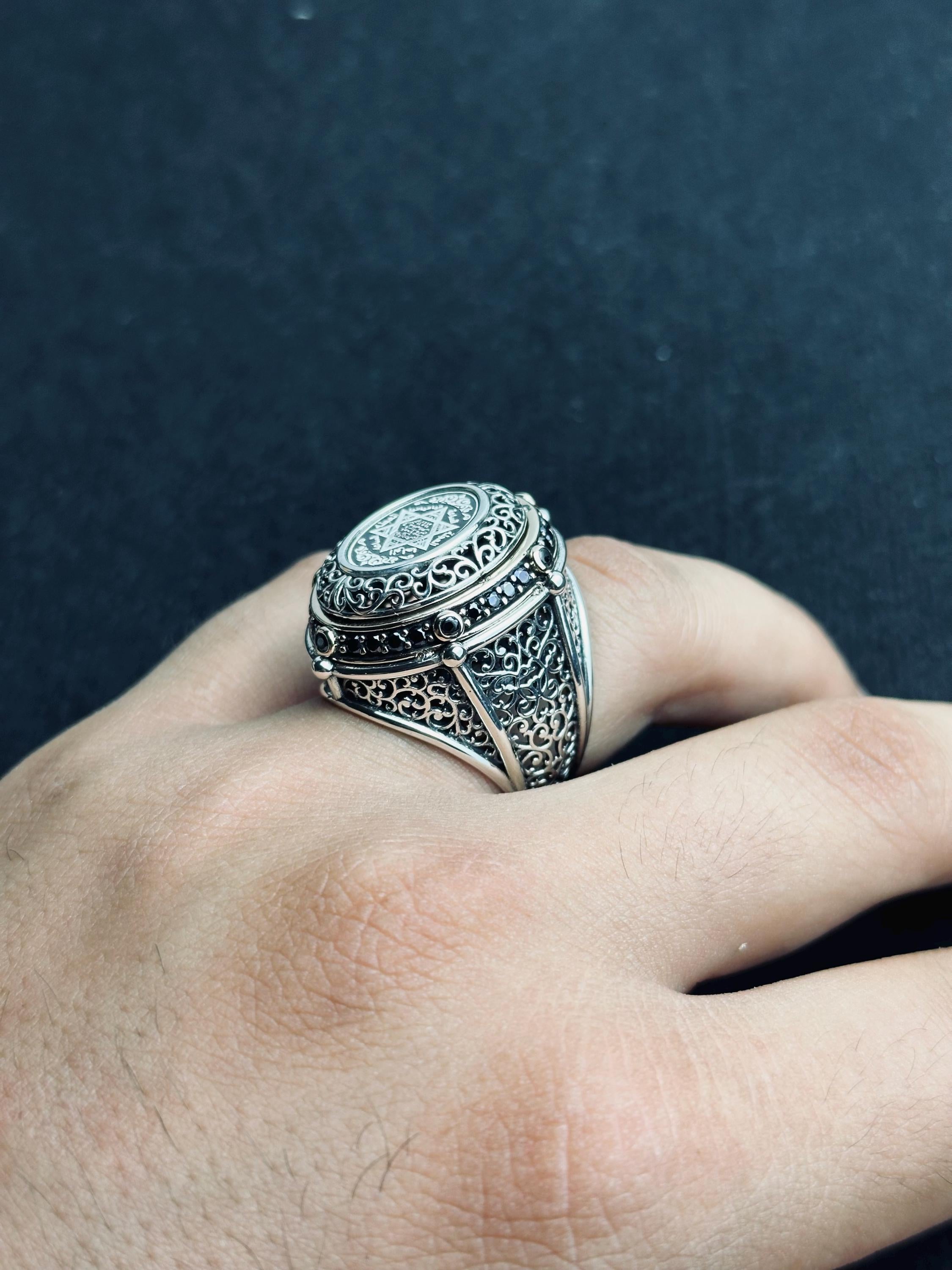 Seal of Solomon Ring: Handmade Sterling Silver - Islamic Calligraphy