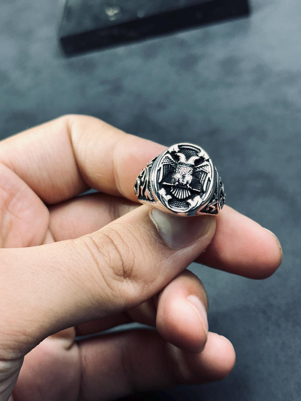 Statement Ring: Double Eagle Sterling Silver (Hand Engraved)
