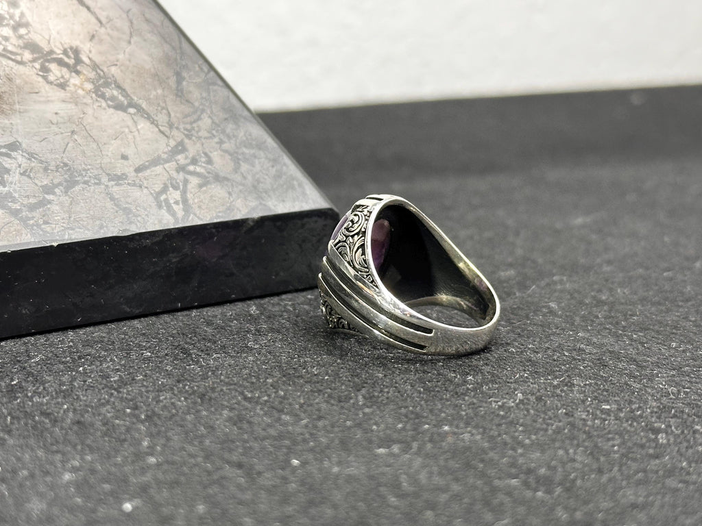 Amethyst Gemstone Ring: Handmade Sterling Silver (Men's Size)