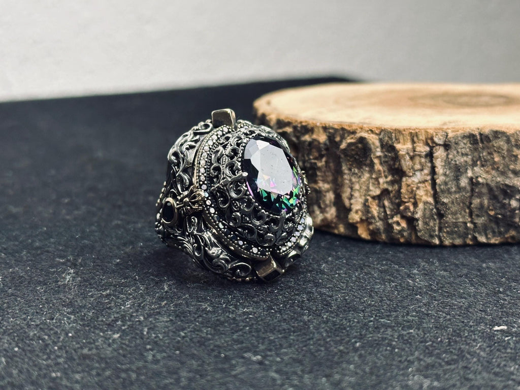 Mystic Topaz Ring, 925 Sterling Silver, Handmade Vintage Style