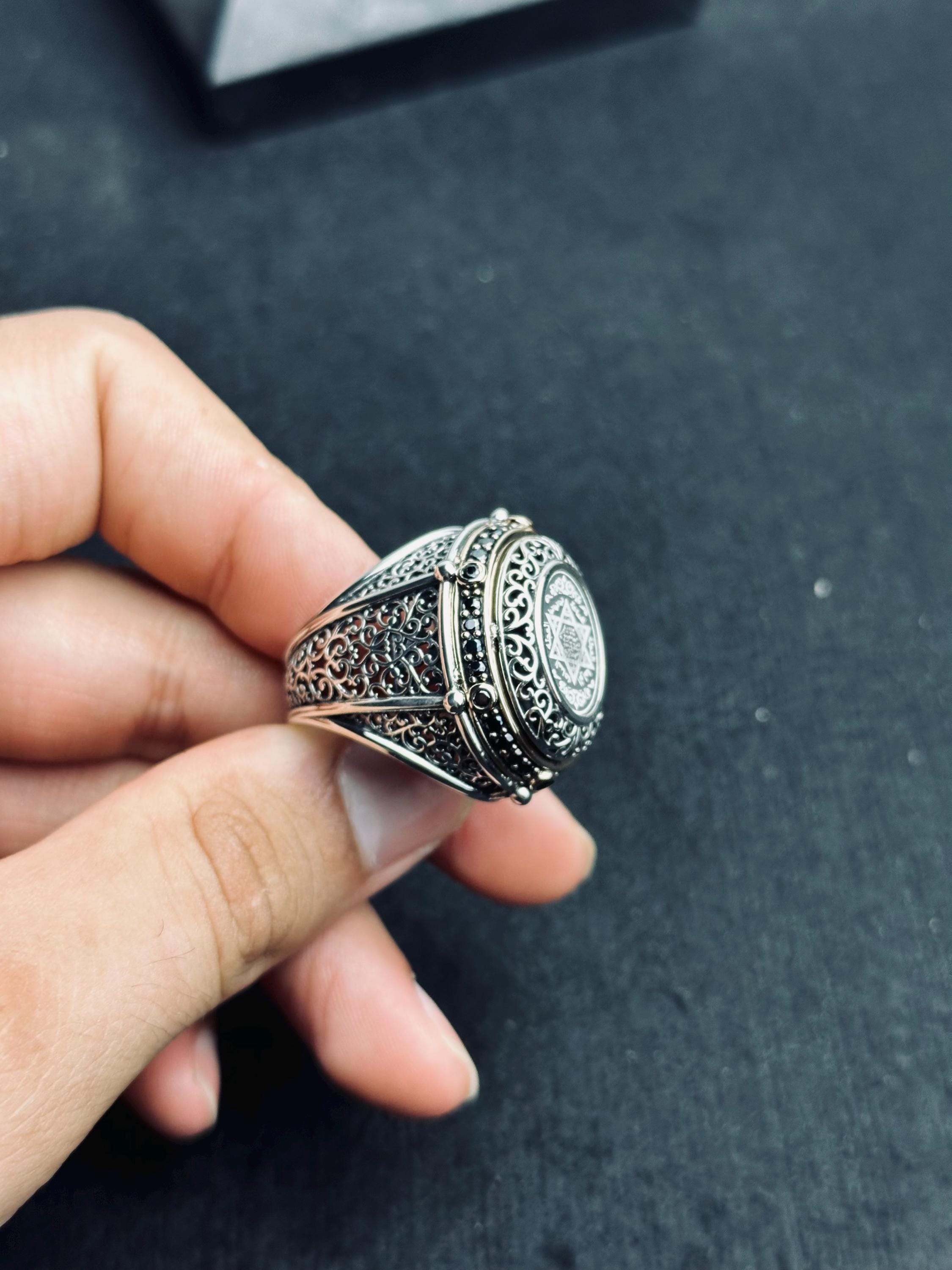 Seal of Solomon Ring: Handmade Sterling Silver - Islamic Calligraphy
