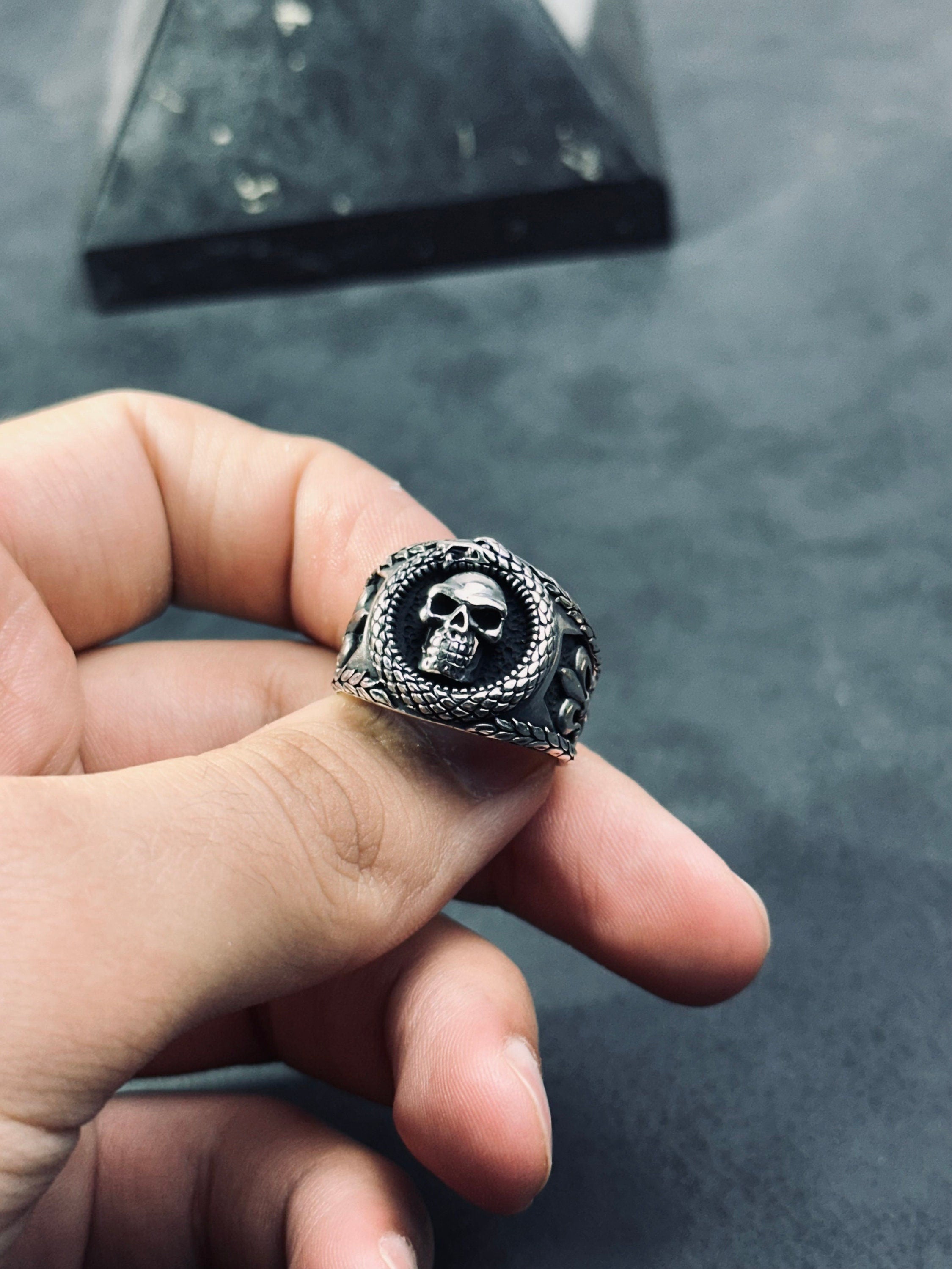 Skull Statement Ring: Sterling Silver Pirate Design - Handmade