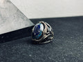 Sterling Silver Blue Stone Ottoman Ring, Islamic Calligraphy Men Ring, Turkish Handmade Jewelry, Ramadan Gift, Statement Signet Ring