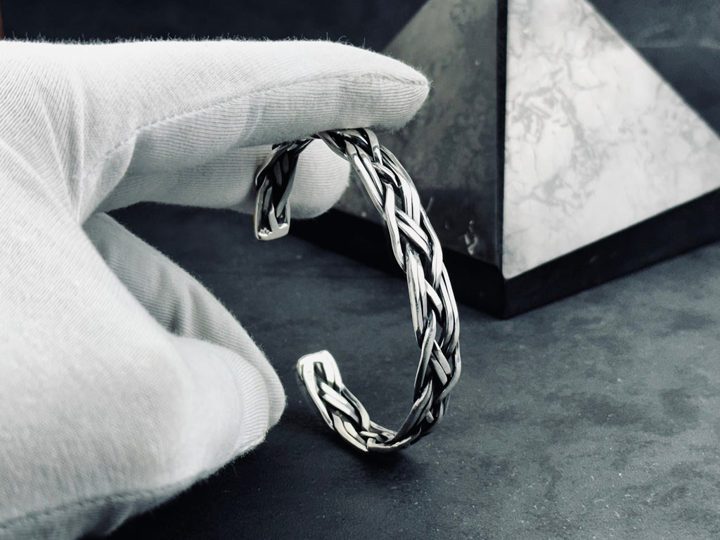 Warrior Style Silver Bracelet, Knitted Sterling (Handmade, Men's)