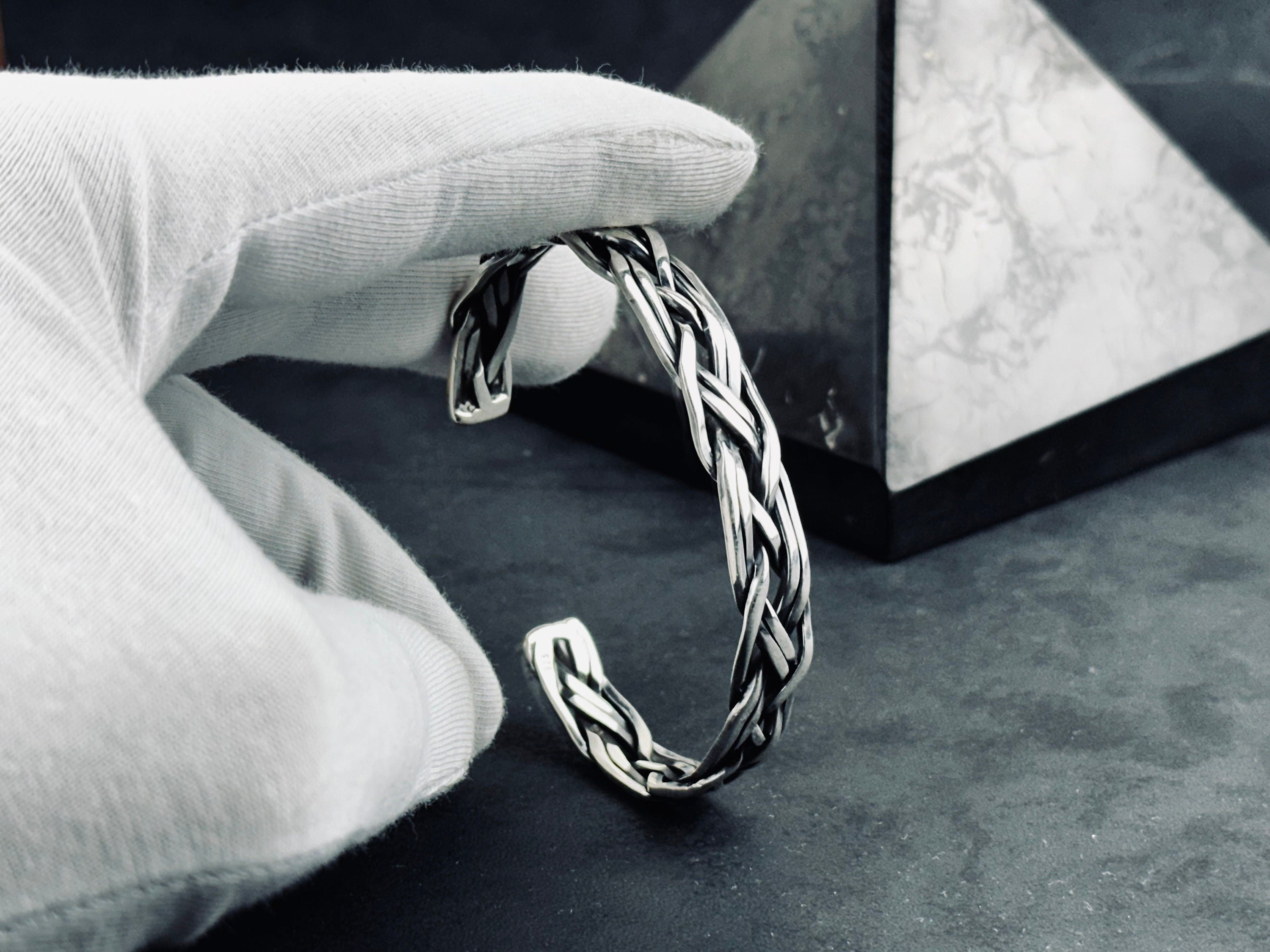Warrior Style Silver Bracelet, Knitted Sterling (Handmade, Men's)