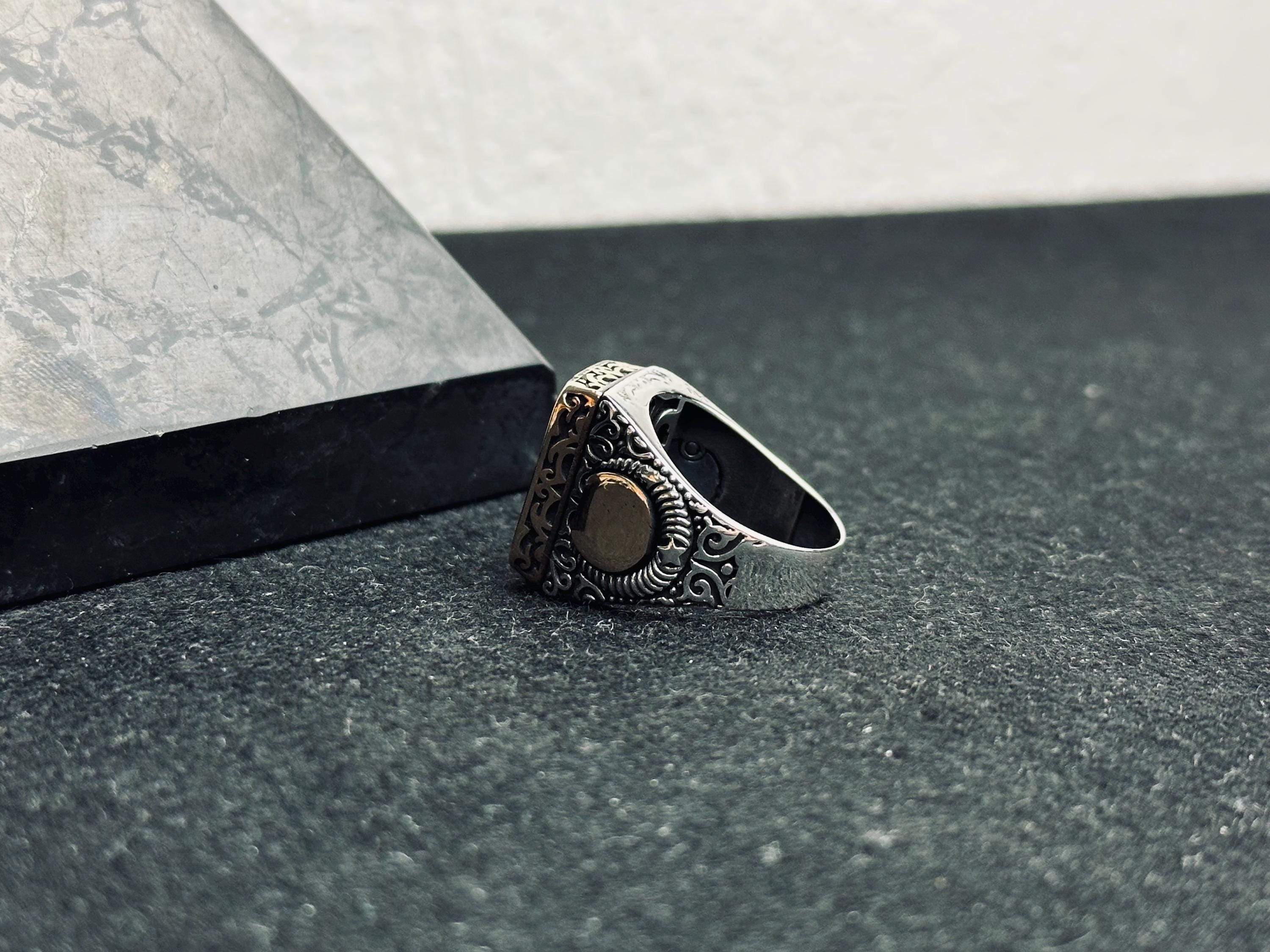 Sterling Silver Men's Ring: Square Tiger Eye Gemstone