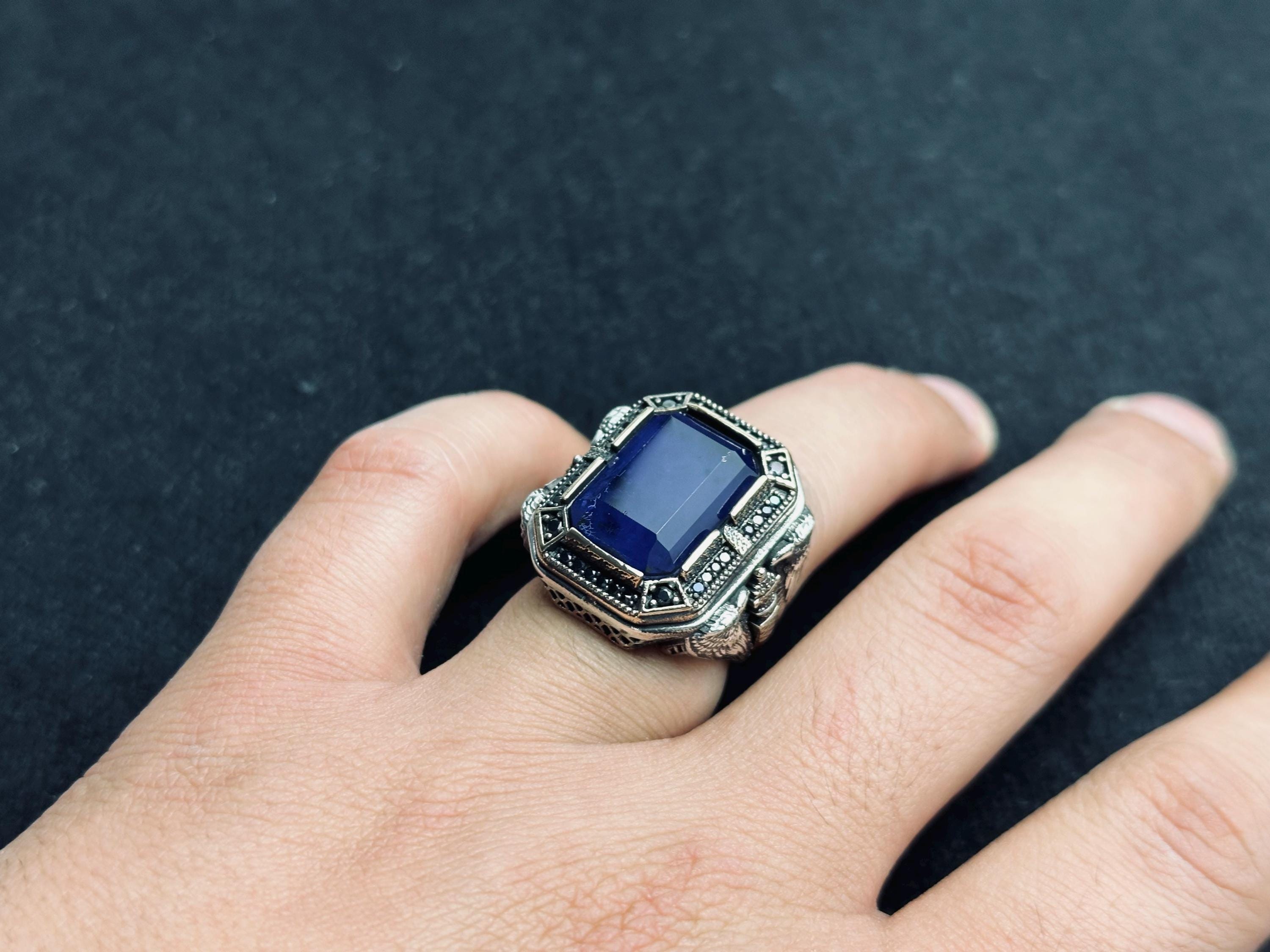 Ottoman Men’s Sapphire Ring - Handmade Sterling Silver Statement