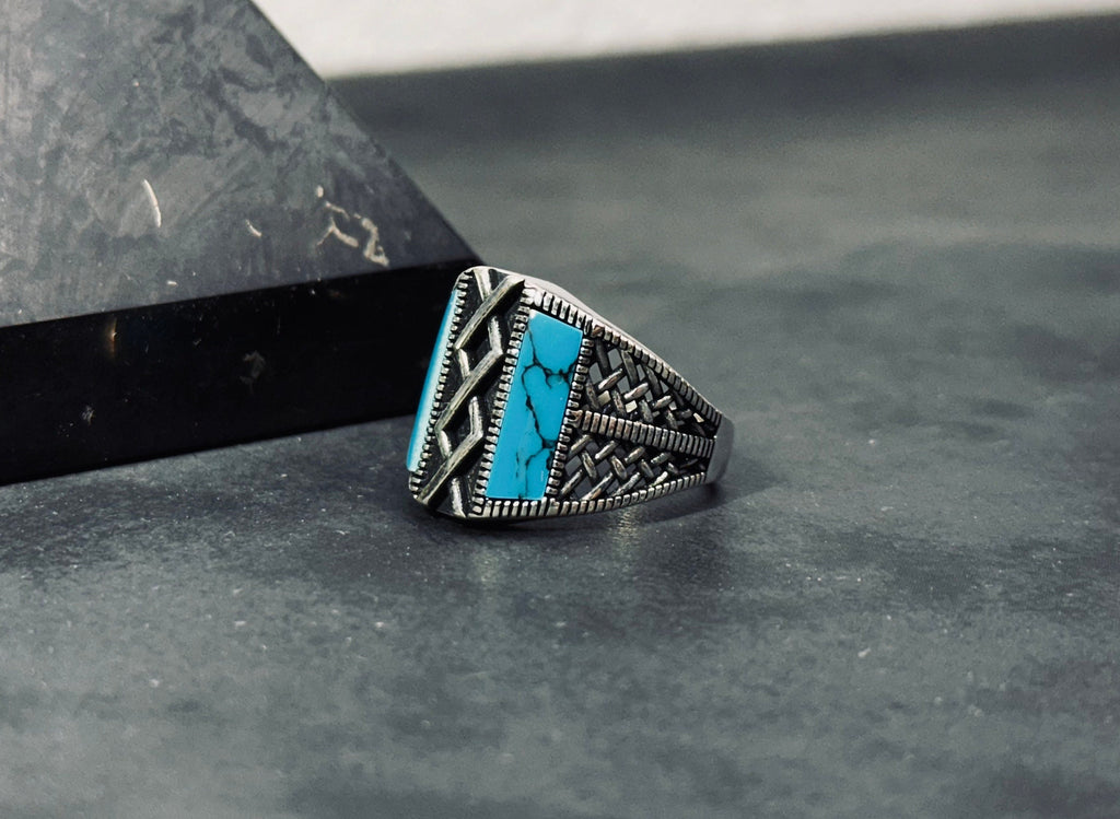 Turquoise Silver Ring, Handmade Gemstone, Minimalist Style (925 Sterling)