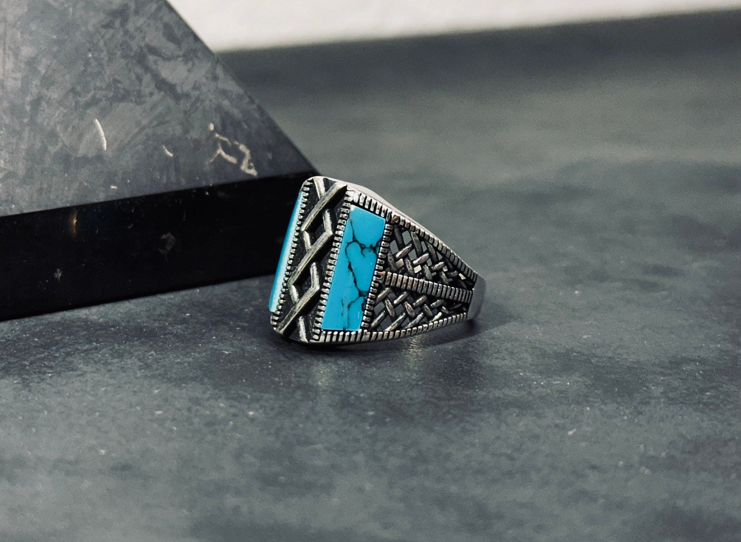 Turquoise Silver Ring, Handmade Gemstone, Minimalist Style (925 Sterling)