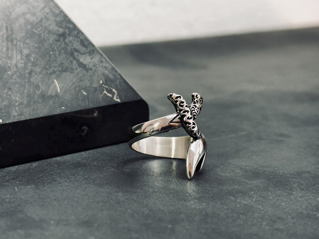 Arabic Calligraphy Sword Ring, Sterling Silver (Adjustable Thumb Band)