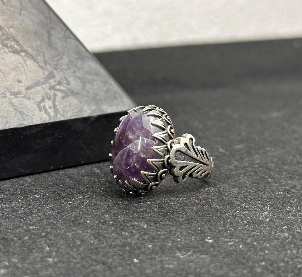 Hammered Amethyst Ring: Sterling Silver, Handmade for Men