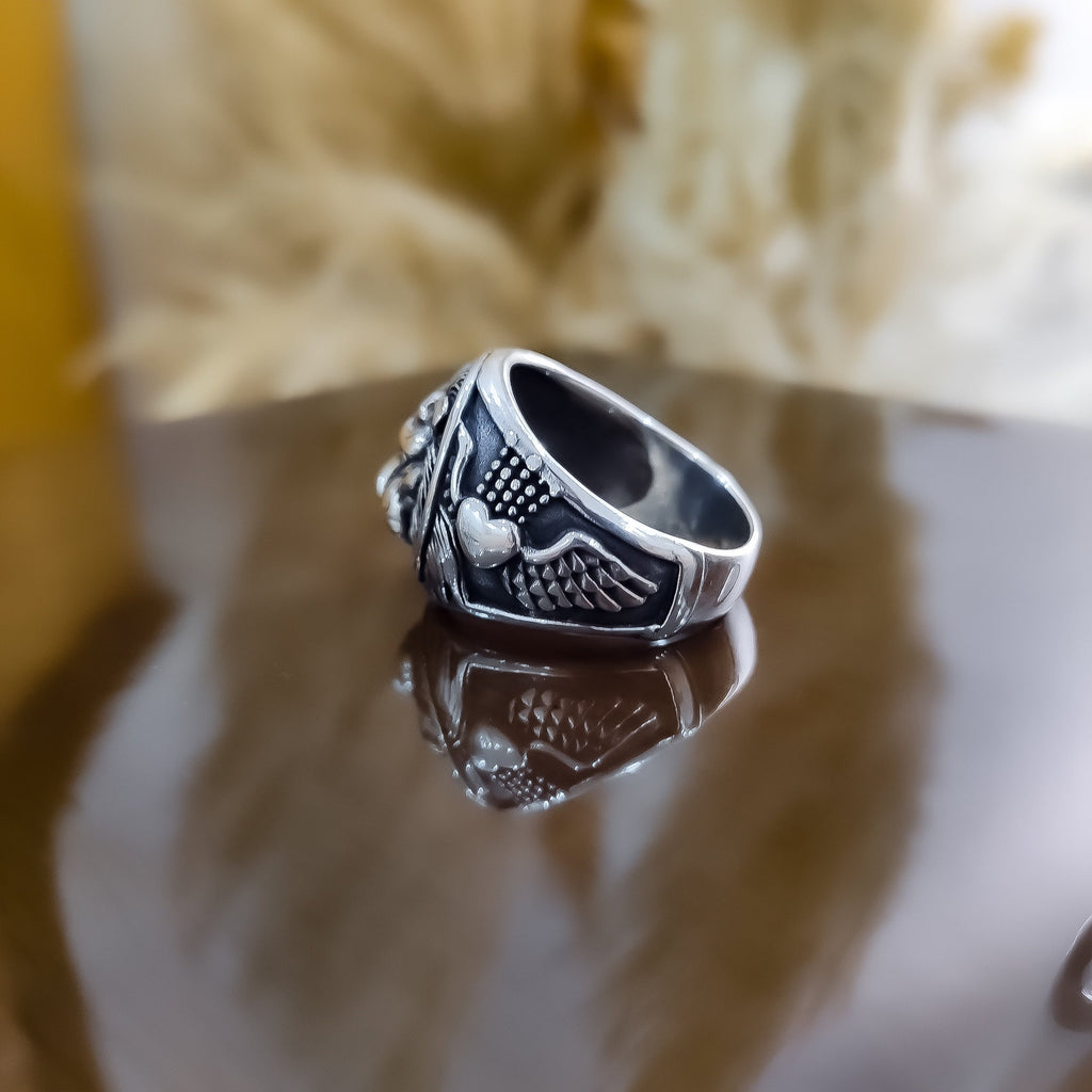 Lion Head Sterling Silver Ring, Green Agate Mystic (Men's Size 7)