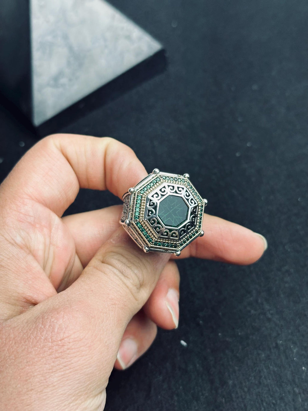 Octagon Emerald Ring, 925 Sterling Silver, Turkish Handmade Jewelry