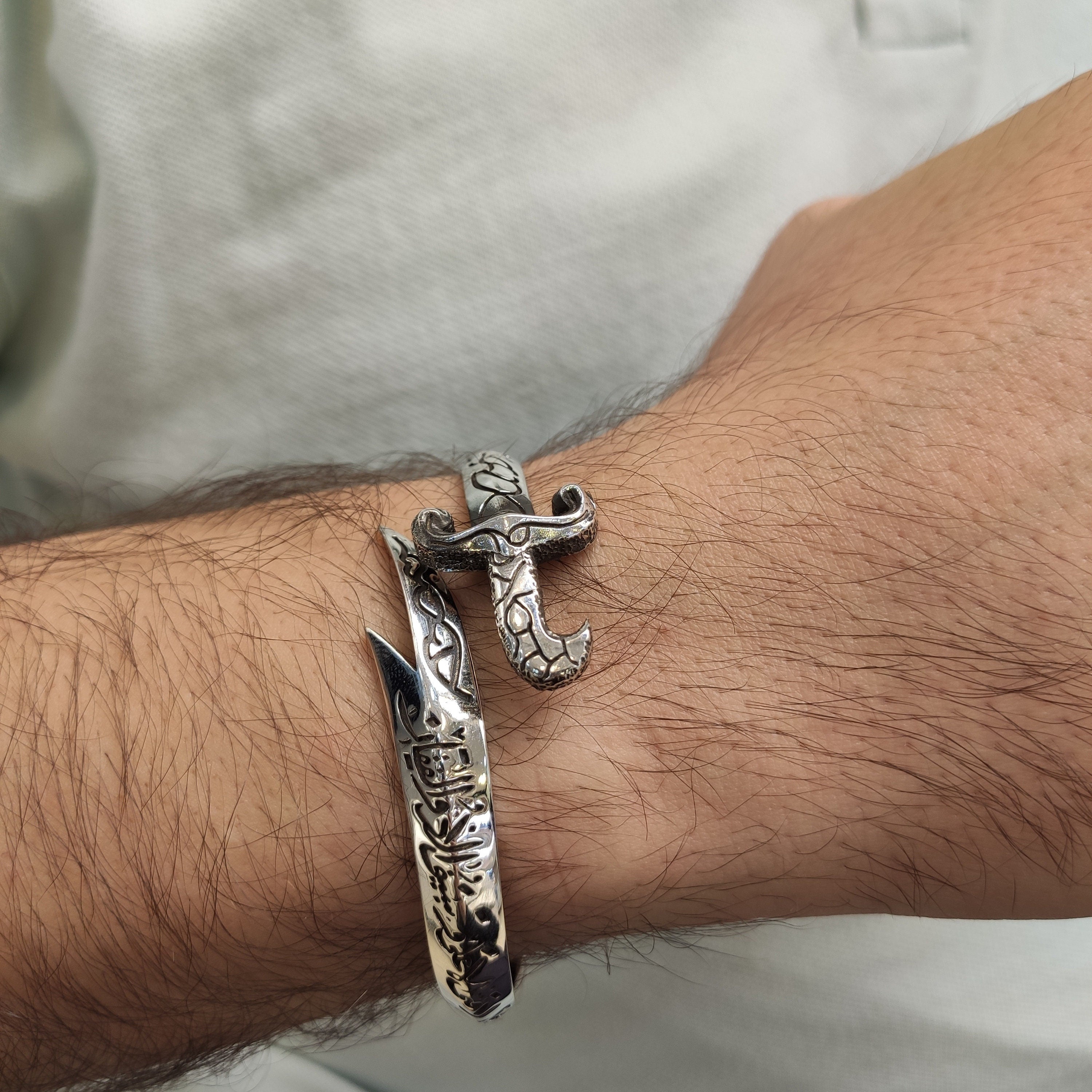 Sword Design Silver Bracelet - Handmade Sterling for Men