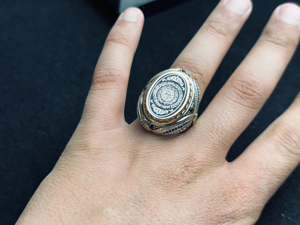 Silver Men's Ring - Handmade Oval with Arabic Surah Engraving