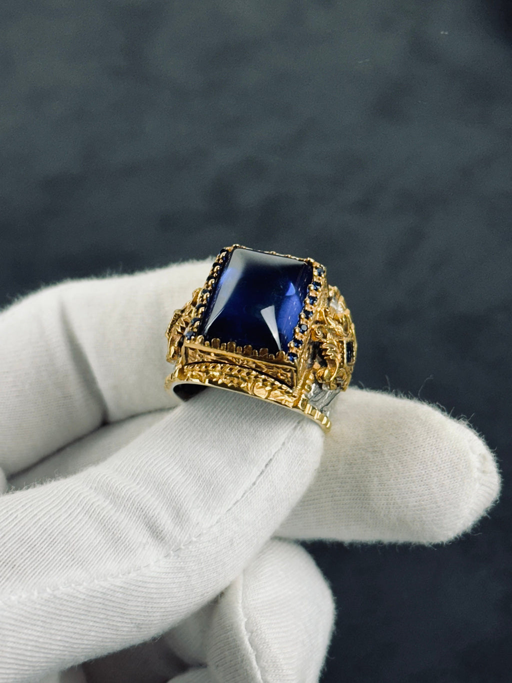 Handmade Silver Cross Ring, Blue Zirconium Square Stone (Men's Sizes)