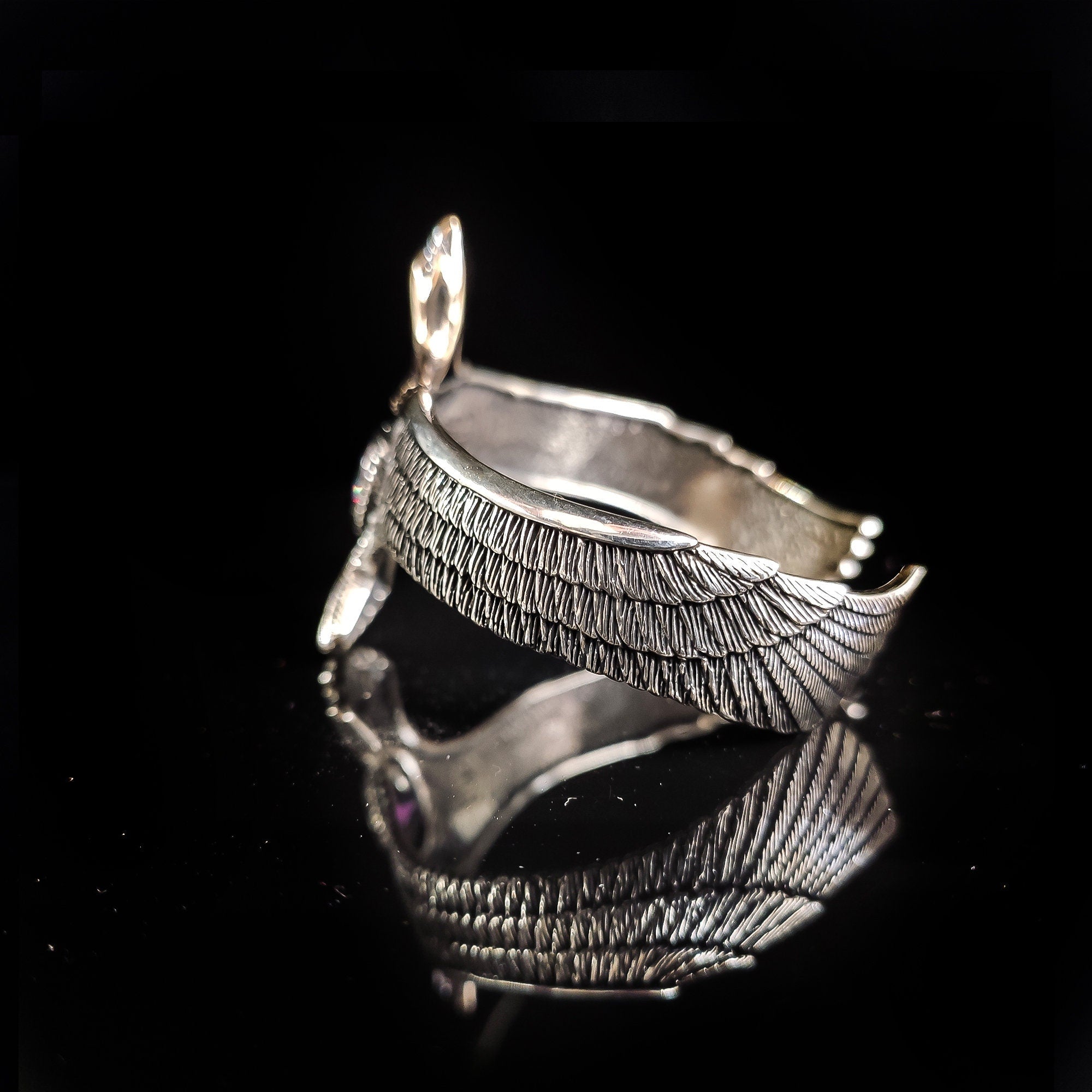 Sterling Silver Eagle Cuff Bracelet, Mystic Topaz Stone (Handmade)