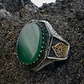 Sterling Silver Ring: Green Agate Stone - Handmade Ottoman Design