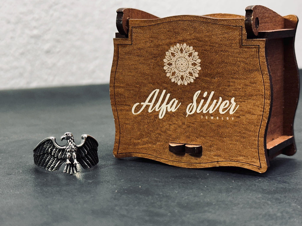 Eagle Sterling Silver Ring: Nordic Style (Handmade Oxidized Band)