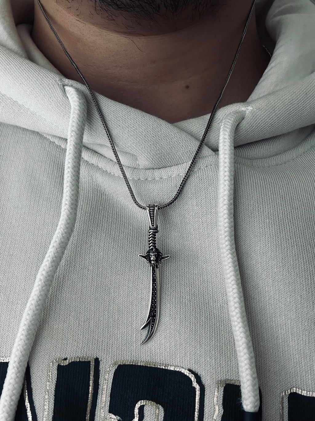 Zulfiqar Sword Necklace: Silver Lion Head Pendant - Islamic Jewelry