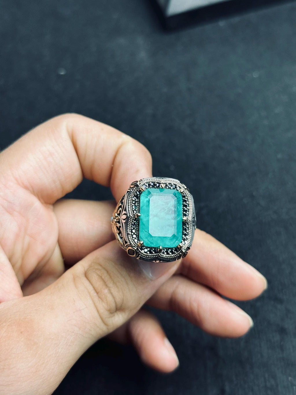 Statement Silver Ring: Turkish Aquamarine Square - Handmade Sterling