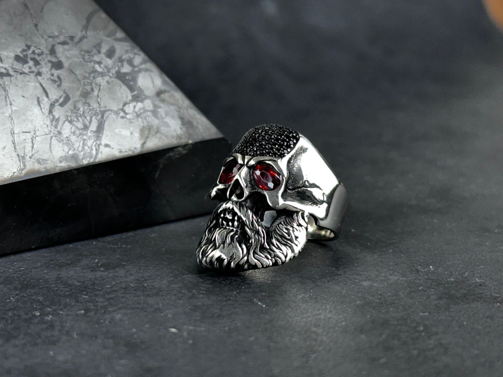 Sterling Silver Skull Ring - Gothic Design with Zircon Eyes