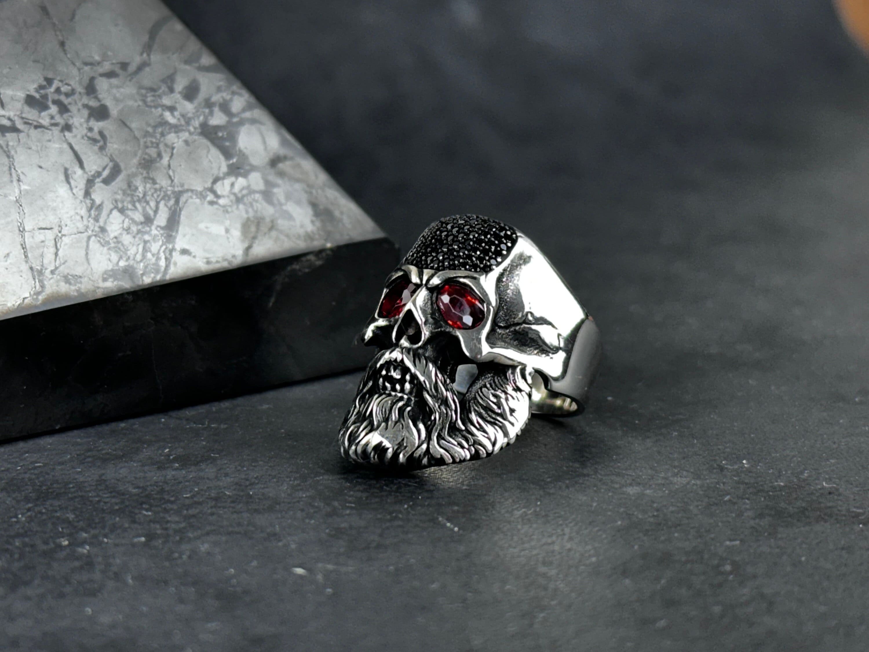 Sterling Silver Skull Ring - Gothic Design with Zircon Eyes