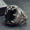 Emerald Men's Ring - Bold Handmade 925 Sterling Silver Turkish Style