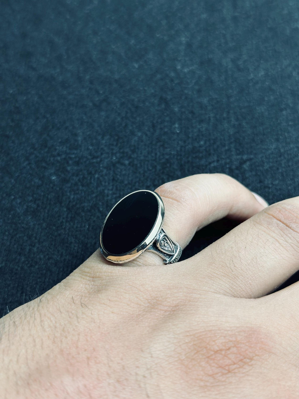 Oval Black Onyx Ring - Handmade Sterling Silver, Unisex Style