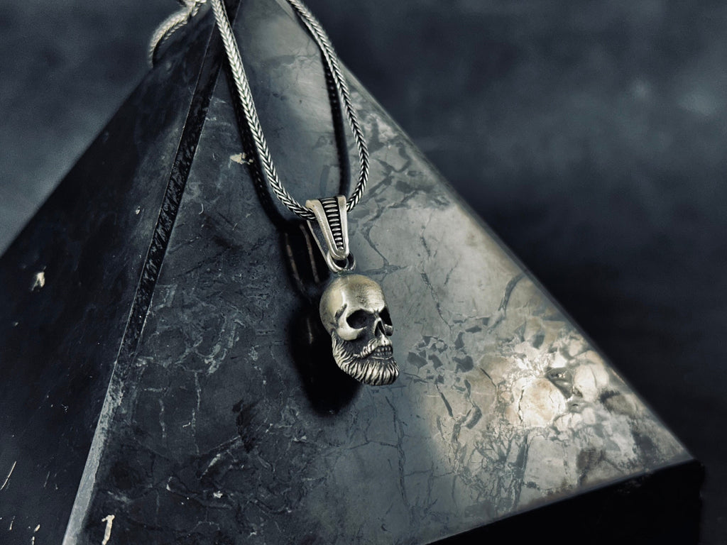 Pendant Necklace: Silver Skull with Beard - Men's Statement Jewelry