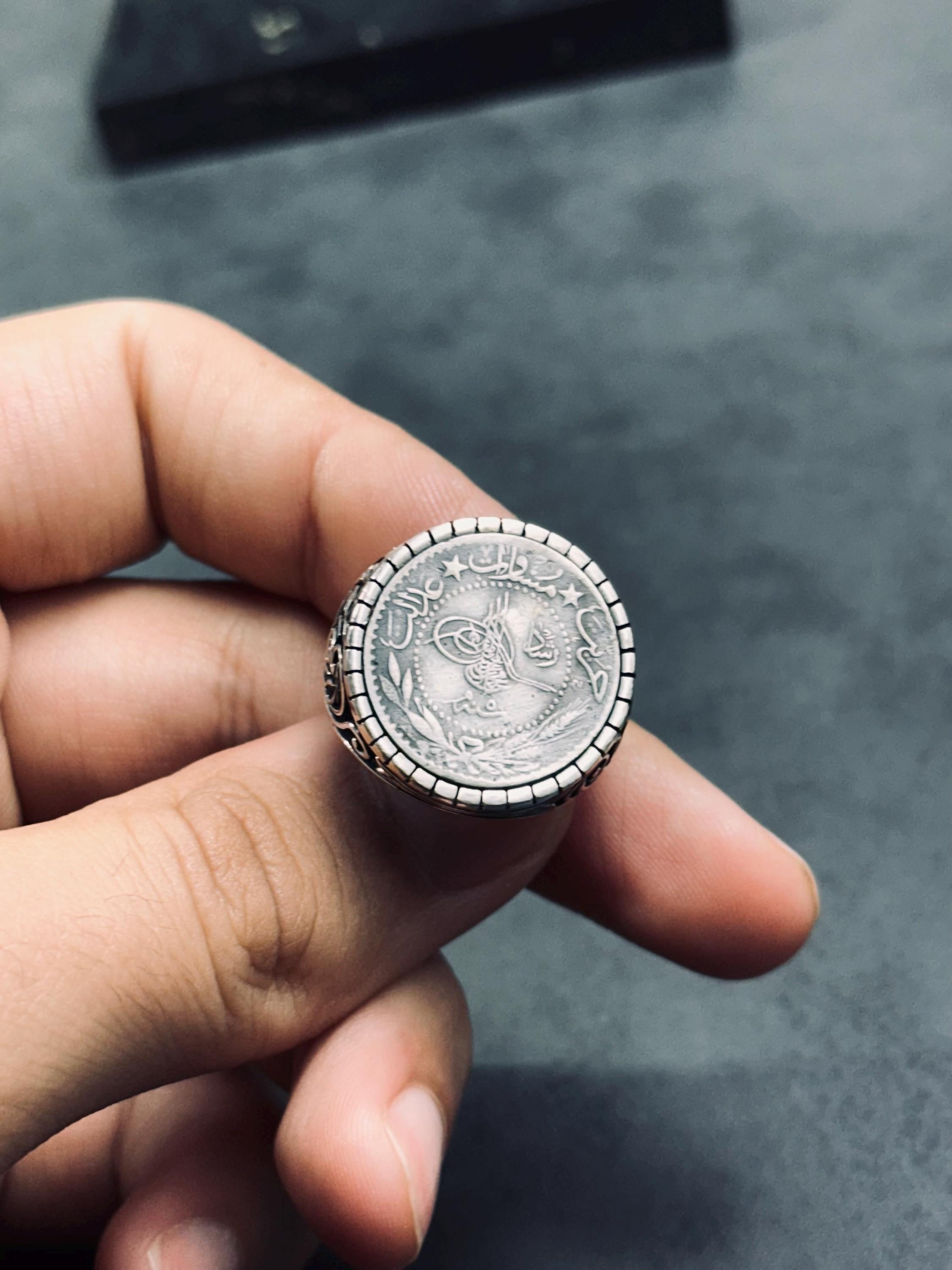 Oxidized Sterling Silver Signet Ring, Hand Cast (Engraved Band)