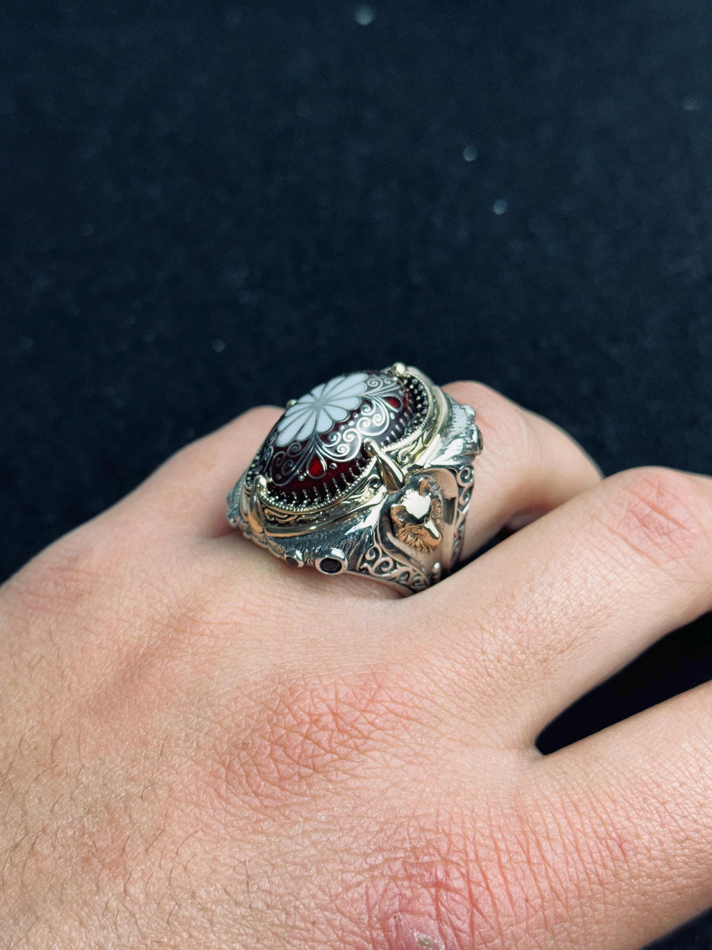 Red Enamel Ottoman Ring, 925 Sterling Silver, Turkish Jewelry