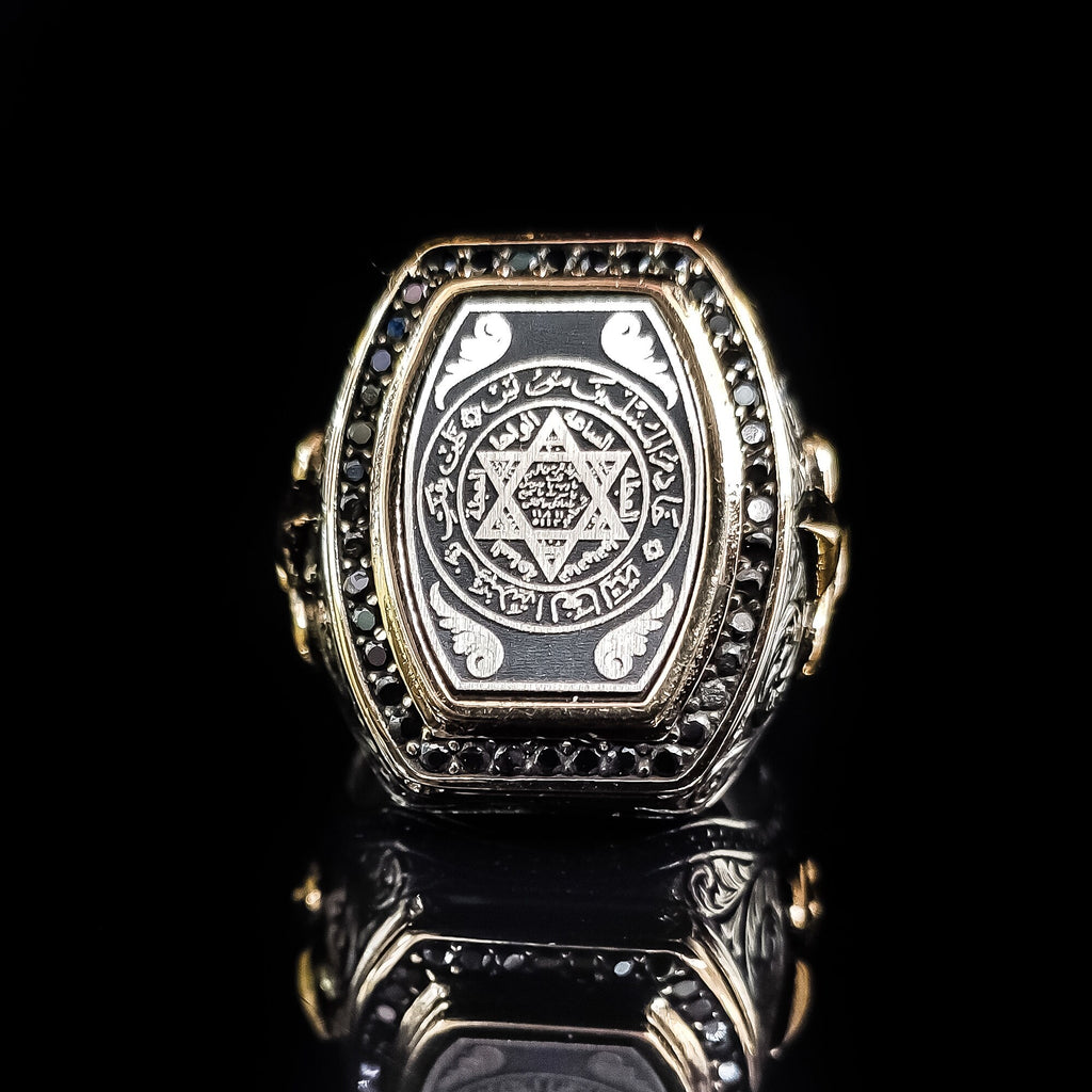 Sterling Silver Ring: Solomon Seal Vintage Design (Handmade, Size Adjustable)