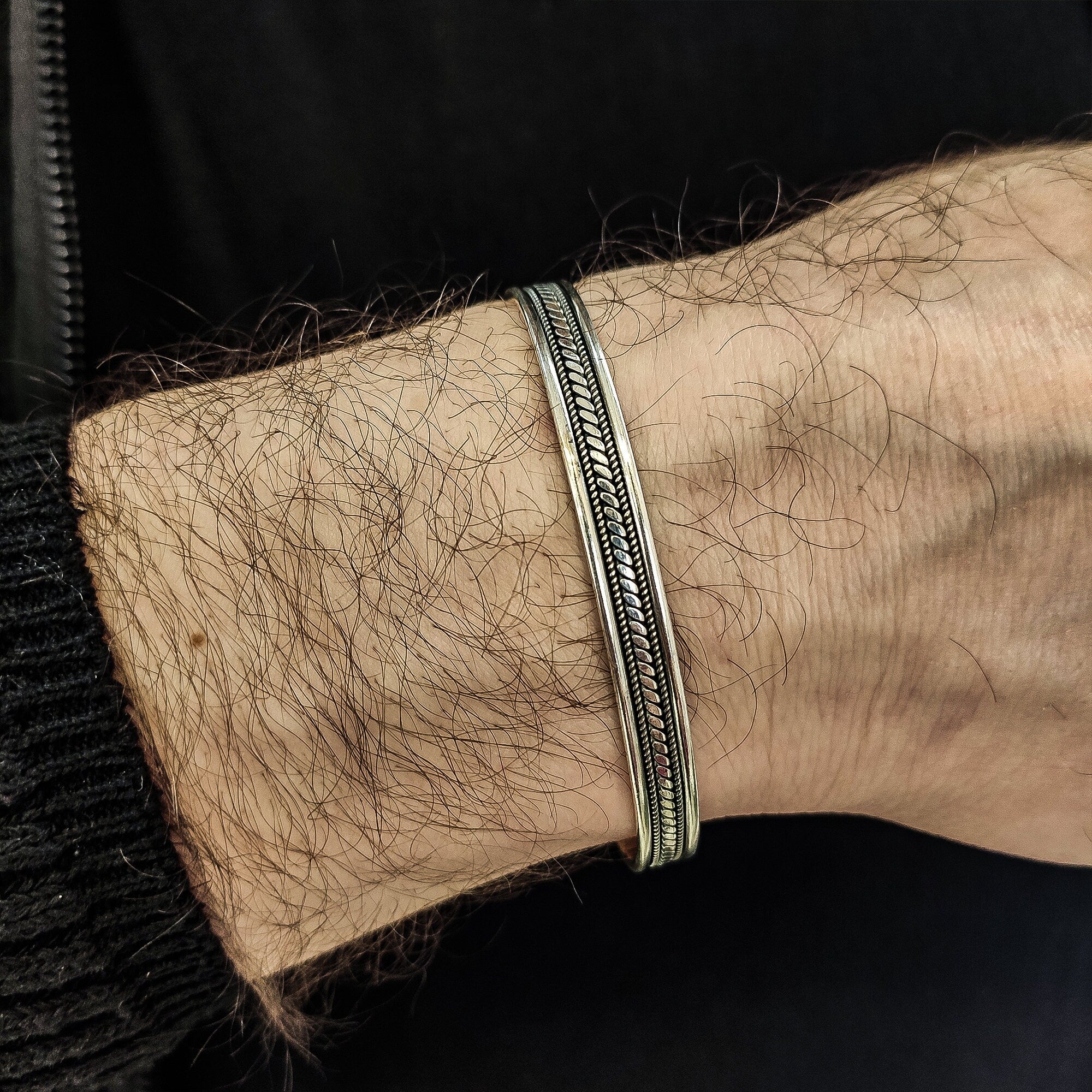Engraved Sterling Silver Bracelet - Handmade Arabic Cuff Design