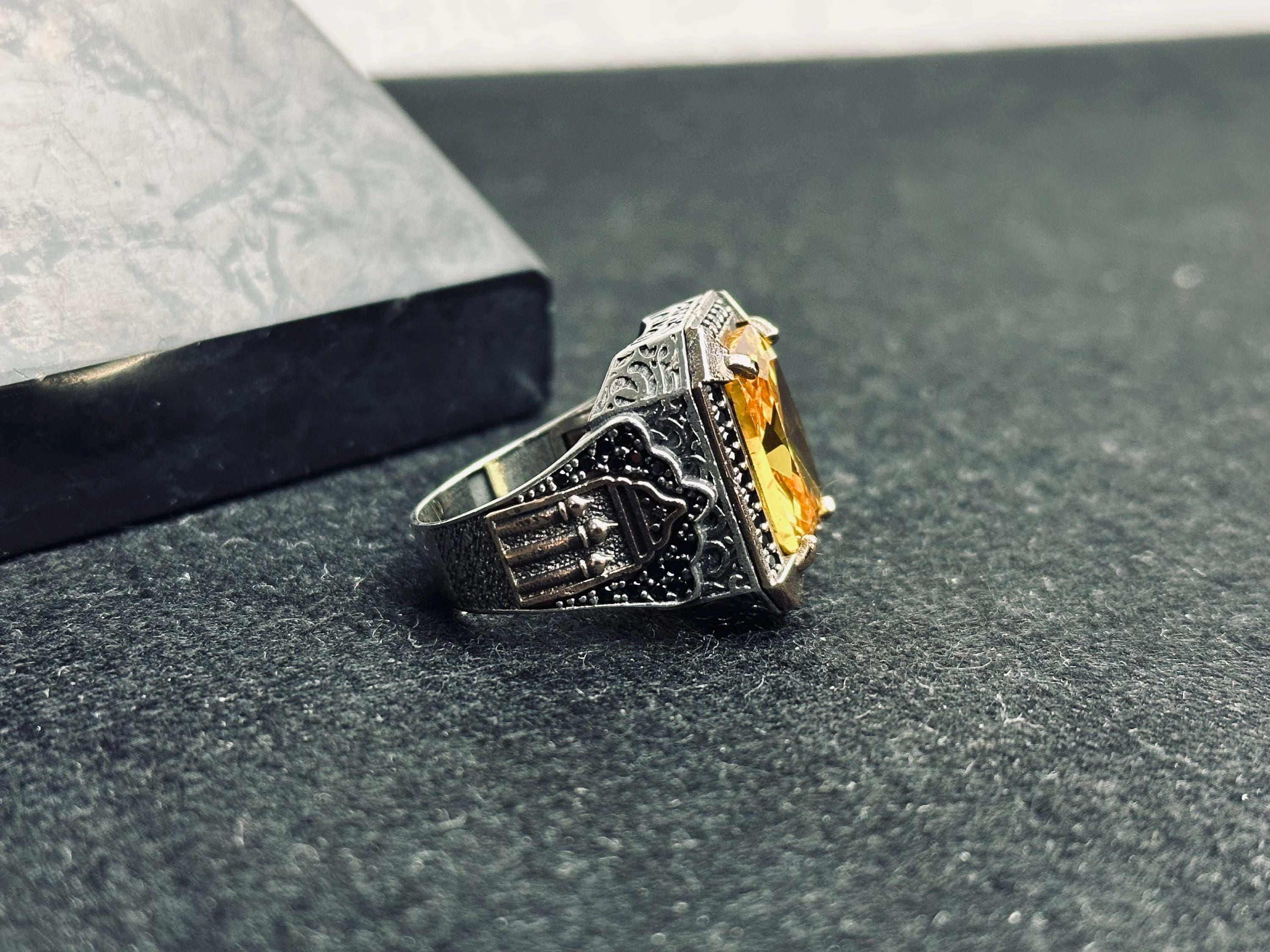 Turkish Handmade Citrine Ring, Square Stone (Sterling Silver)
