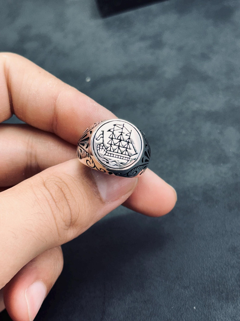 Sterling Silver Ship Ring: Nautical Jewelry (Handmade, Gift Box Included)