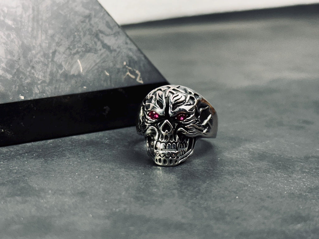 Skull Ring: Sterling Silver Biker Goth - Handmade Design
